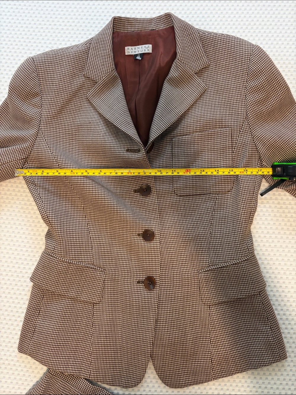 Barneys New York Wool Brown Houndstooth Blazer and Skirt Set - Picture 6 of 8